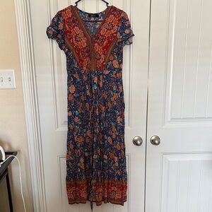 Zesica Floral Maxi Dress - Blue and Orange